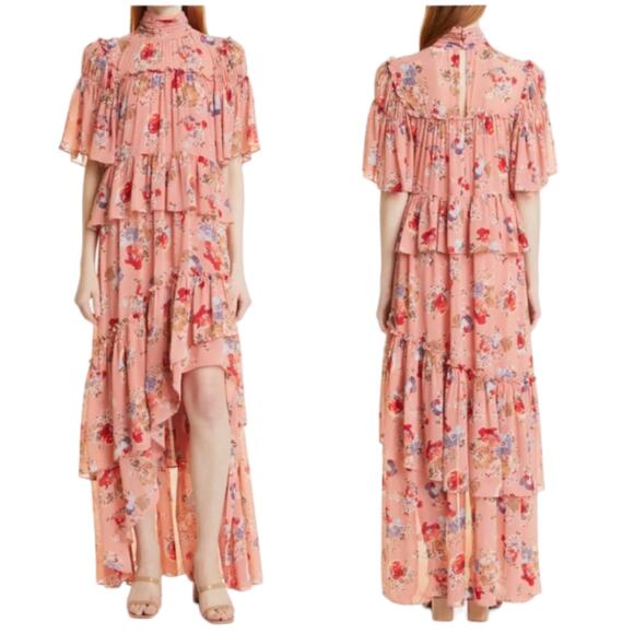 Cinq á Sept NWOT Jamie Floral Georgette Maxi Dress Size 6 Tiered Ruffle Chiffon - Picture 2 of 13